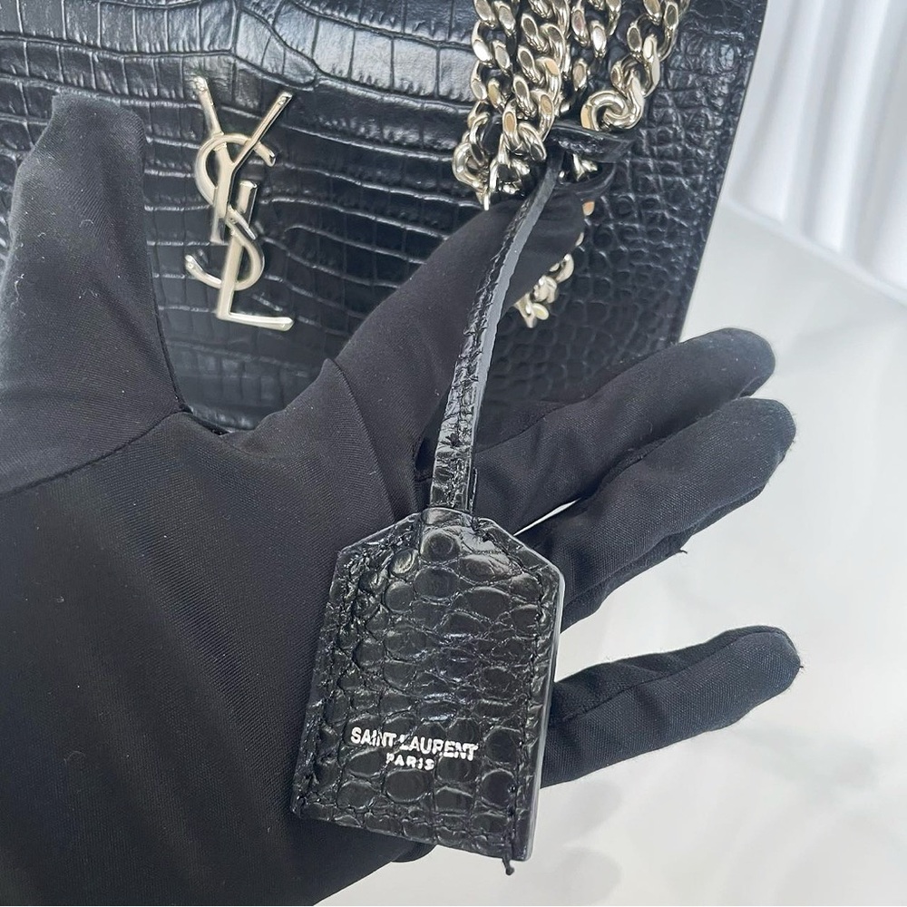 YSL Saint Laurent Black Crocodile-Embossed Leather Shoulder Bag - Picture 9 of 12